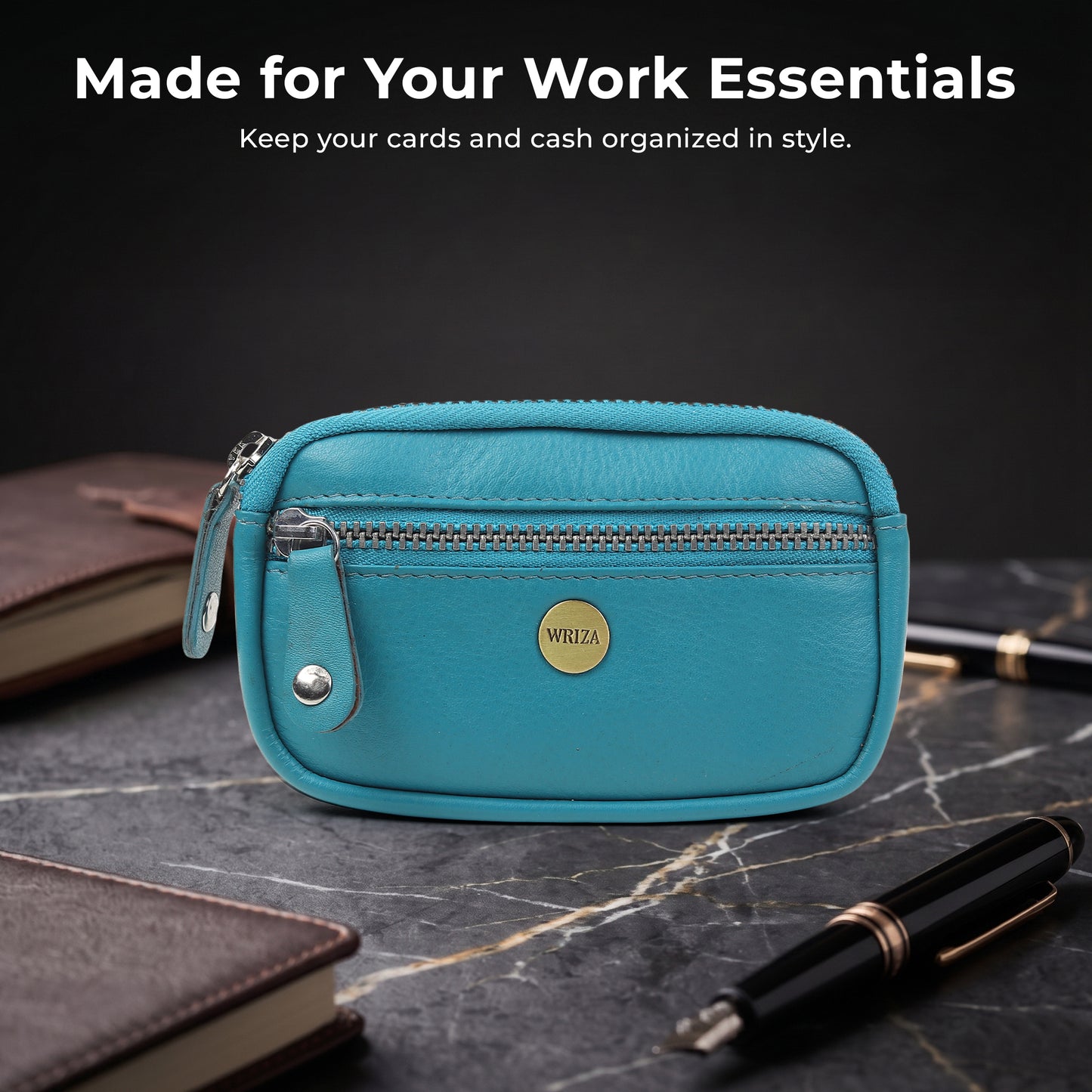WRIZA Genuine Leather Coin Purse for Women | Mini Key Pouch with Zipper & Keychain Holder