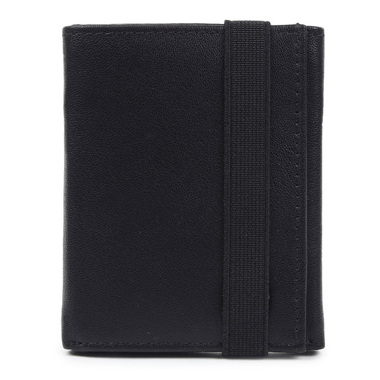 WRIZA Men's Genuine Leather Slim Tri-fold Wallet with RFID Protection, 6 Card Slots, and Zipper Coin Pocket | Minimalist Pebbled Leather Purse for Men (Black)