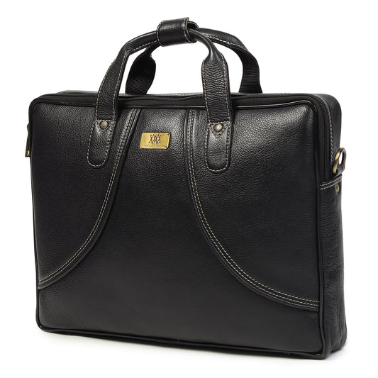 WRIZA Premium Genuine Leather Laptop Bag for Men | 15.6 inch Professional Office Messenger Bag with Adjustable Strap - Black