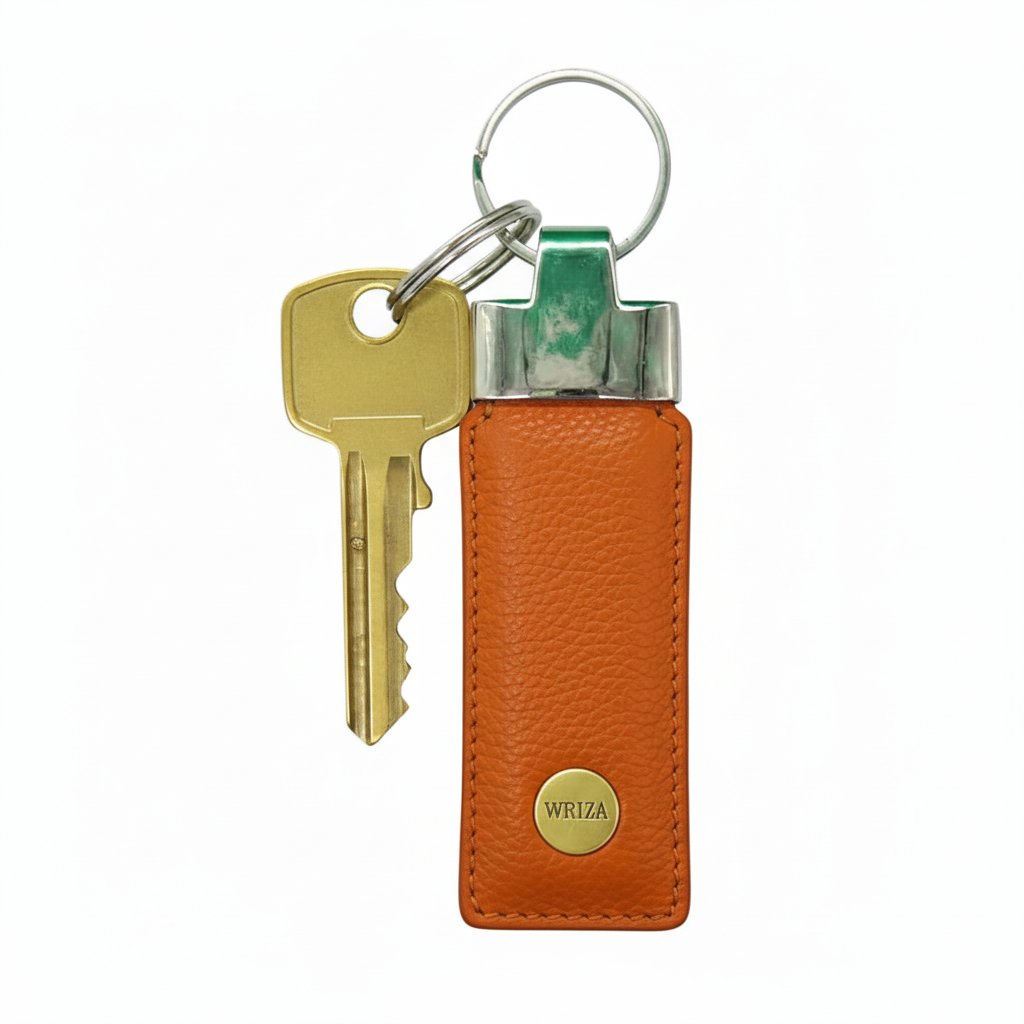 WRIZA Handcrafted Genuine Leather Keychain | Premium Tan Leather Keyring with Sturdy Metal Ring for Car, Home & Office Keys | Elegant Gift for Men & Women