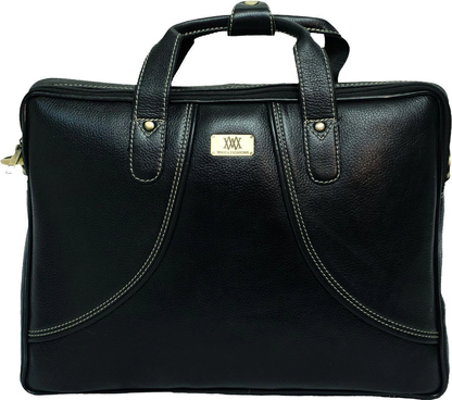 WRIZA Premium Genuine Leather Laptop Bag for Men | 15.6 inch Professional Office Messenger Bag with Adjustable Strap - Black