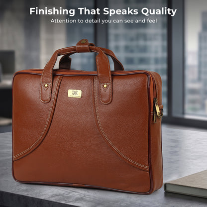 WRIZA Premium Genuine Leather Laptop Bag for Men | 15.6 inch Professional Office Messenger Bag with Adjustable Strap - Tan