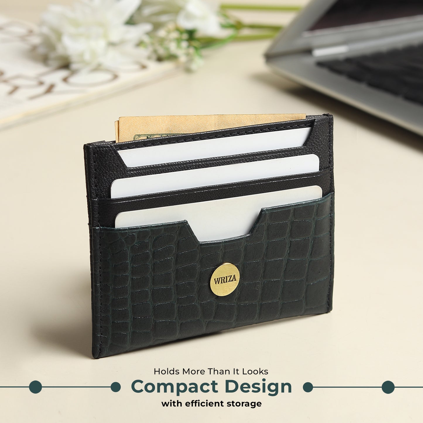 WRIZA Handcrafted Genuine Leather RFID Protected Card Holder with 6 Card Slots