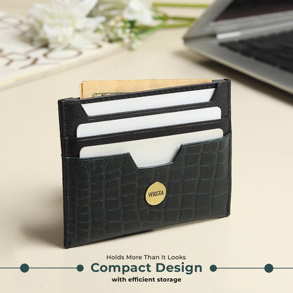 WRIZA Handcrafted Genuine Leather RFID Protected Card Holder with 6 Card Slots