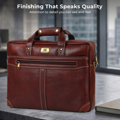 WRIZA Premium Genuine Leather Laptop Bag for Men | 15.6 Inch Office Messenger Bag with Padded Laptop Compartment & Adjustable Shoulder Strap