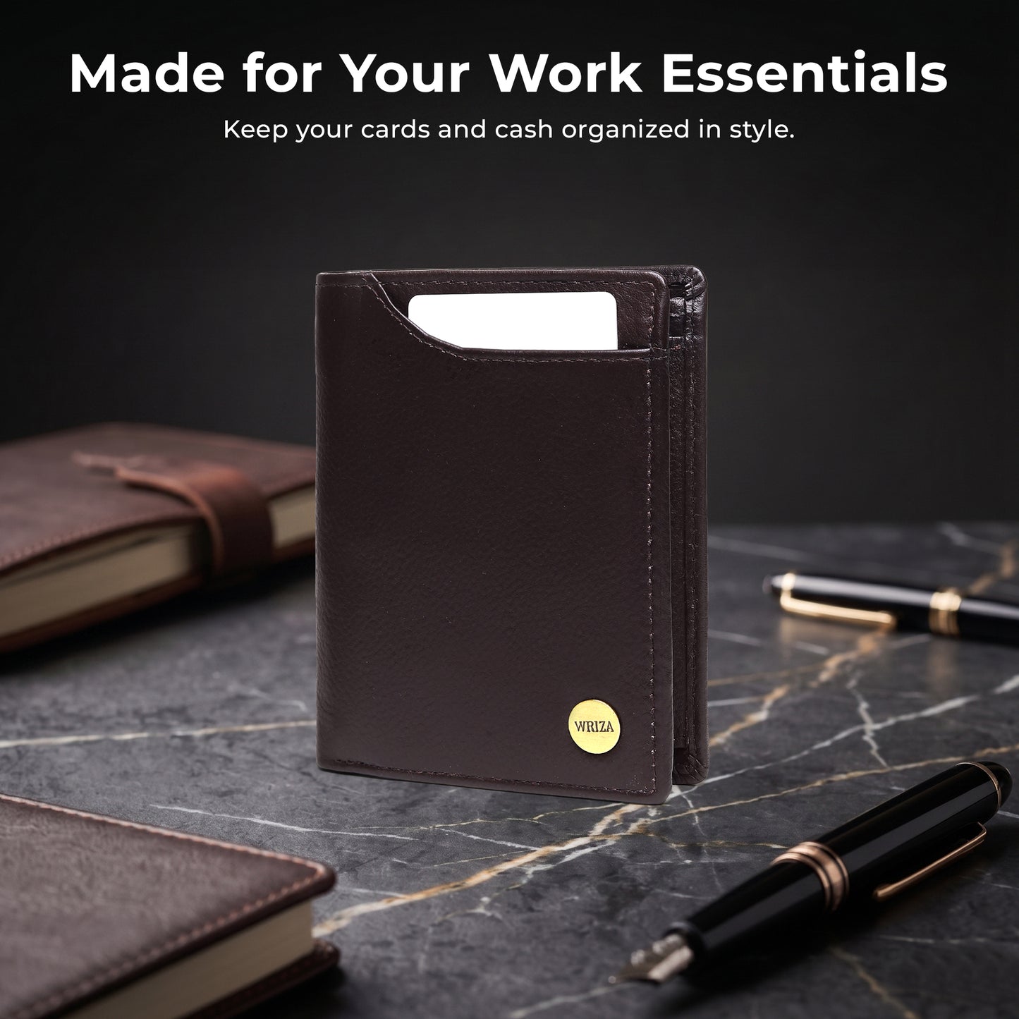 WRIZA Men's Genuine Leather Wallet|Brown RFID Blocking Leather Wallet for Men with Hidden Zip & Coin Pocket | Slim Credit Card Holder Business Wallet