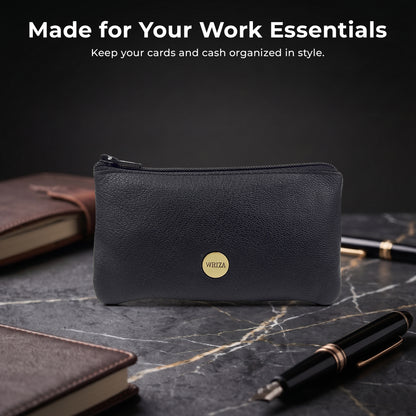 WRIZA Premium Handcrafted Genuine Leather Key Pouch with Zipper & Metallic Ring | Slim Keychain Case for Men & Women