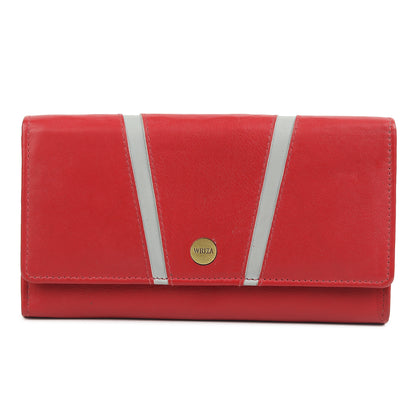 WRIZA Genuine Leather Women’s Wallet with RFID Protection | Stylish Red Clutch Purse with Multiple Card Slots, Coin Pocket & Spacious Compartment for Ladies