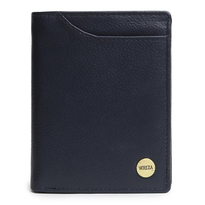 WRIZA Men's Genuine Leather Wallet|Navy Blue RFID Blocking Leather Wallet for Men with Hidden Zip & Coin Pocket | Slim Credit Card Holder Business Wallet