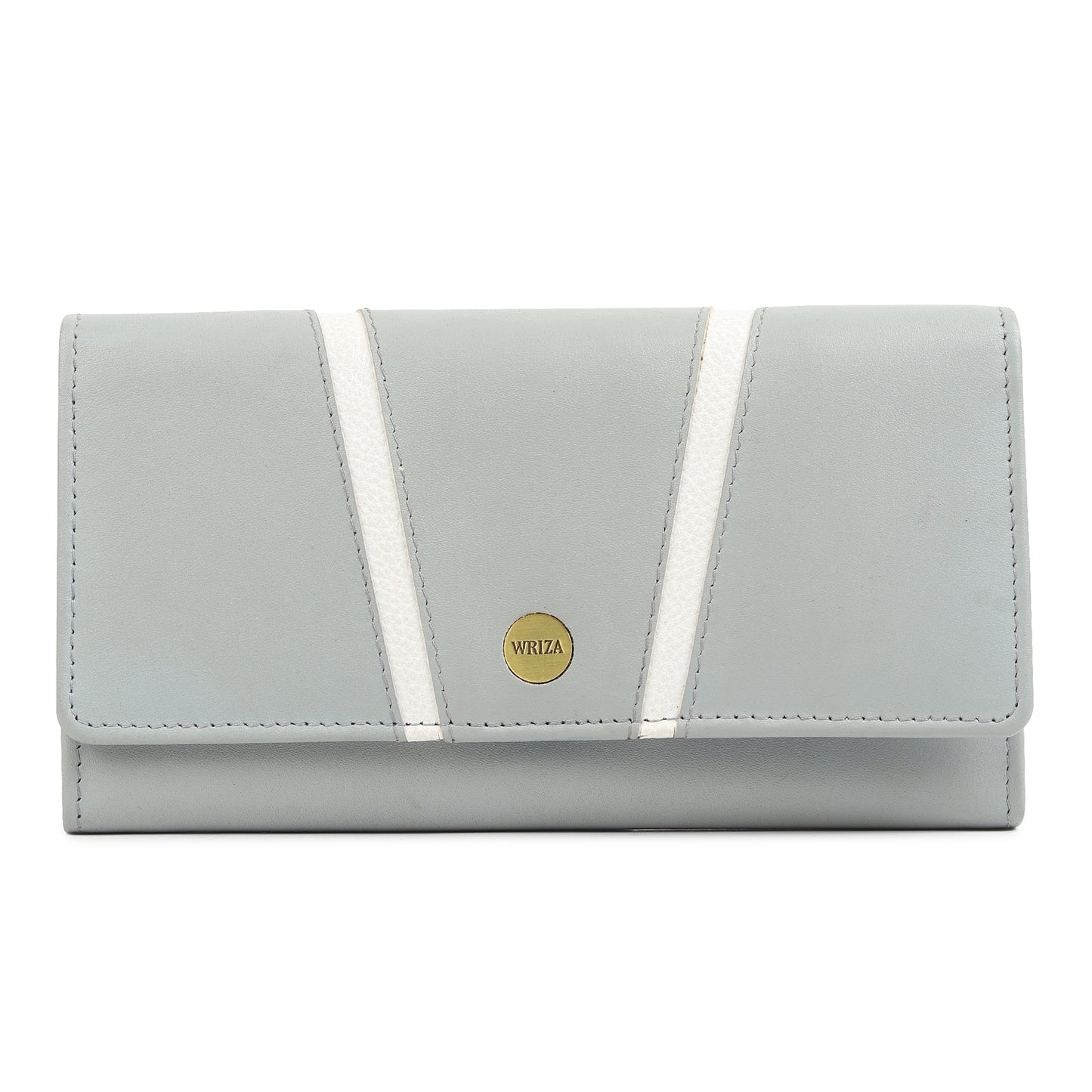 WRIZA Genuine Leather Women’s Wallet with RFID Protection | Stylish Light Grey Clutch Purse with Multiple Card Slots, Coin Pocket & Spacious Compartment for Ladies