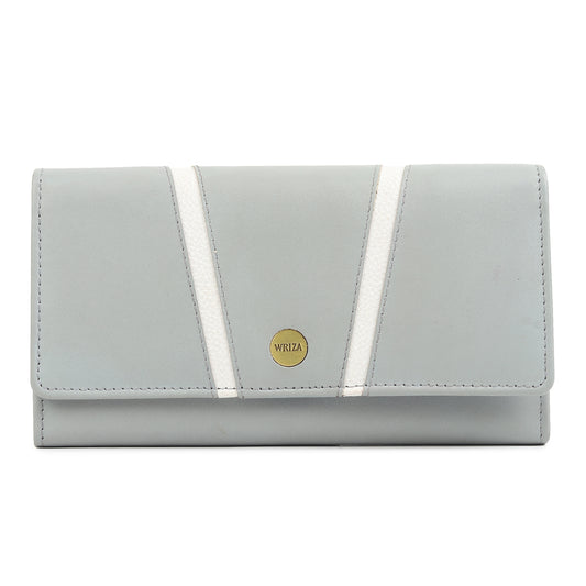 WRIZA Genuine Leather Women’s Wallet with RFID Protection | Stylish Light Grey Clutch Purse with Multiple Card Slots, Coin Pocket & Spacious Compartment for Ladies