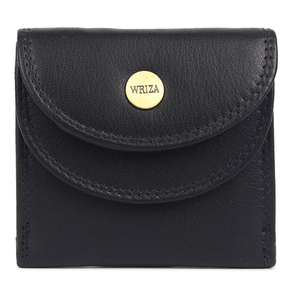 WRIZA Genuine Leather Wallet for Women | Textured Black Small Purse with Multiple Card Slots and Coin Pocket | Compact Handheld Organizer for Ladies