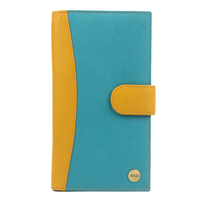 WRIZA Women's Genuine Leather RFID Blocking Wallet with 16 Card Slots & Zipper Pocket
