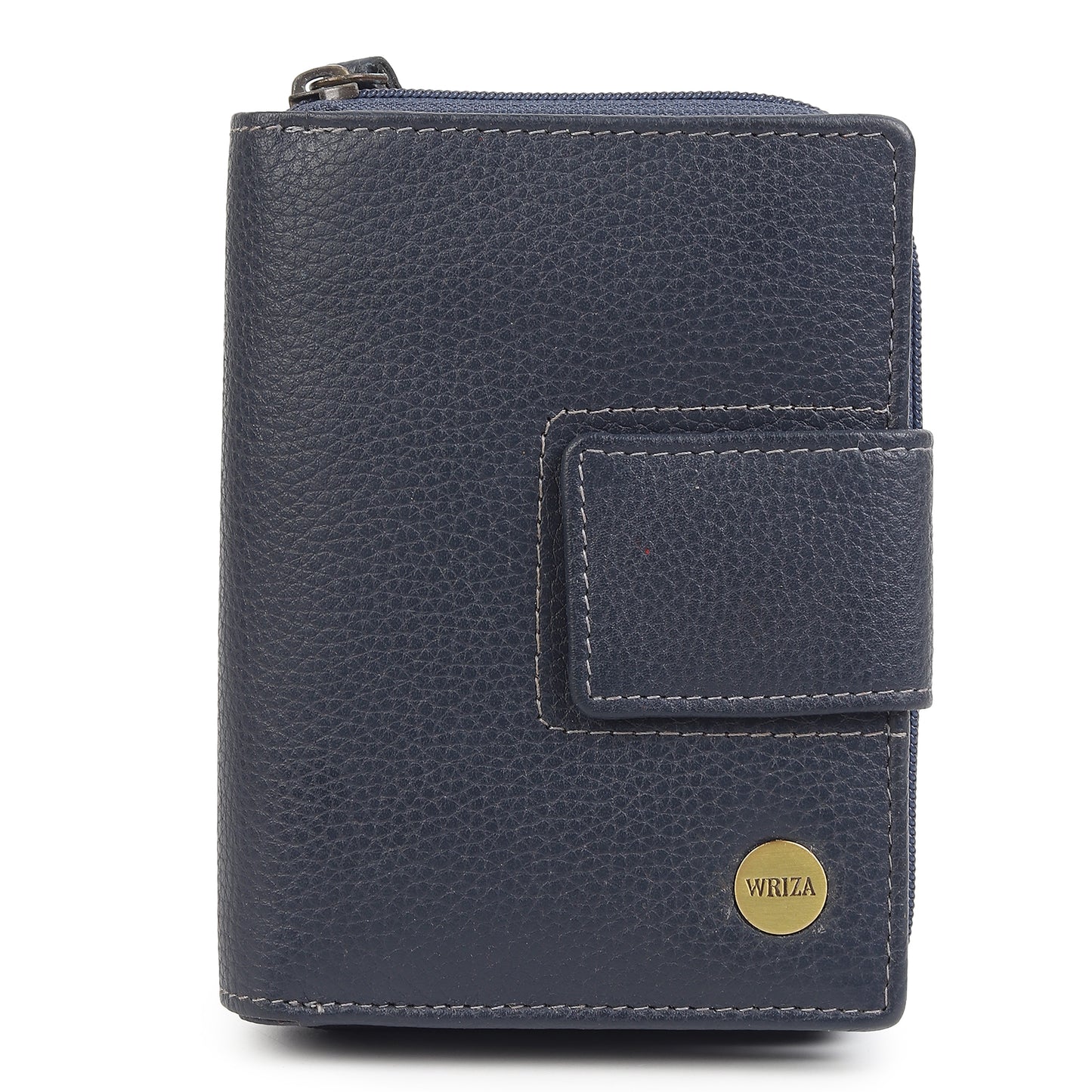 WRIZA Women's Genuine Leather Wallet | Navy Blue RFID Protected Clutch Purse with 9 Card Slots, ID Window & Zipper Coin Pocket for Gifting
