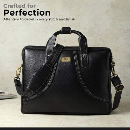 WRIZA Premium Genuine Leather Laptop Bag for Men | 15.6 inch Professional Office Messenger Bag with Adjustable Strap - Black