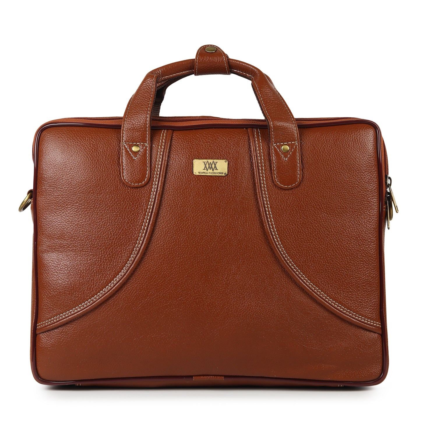 WRIZA Premium Genuine Leather Laptop Bag for Men | 15.6 inch Professional Office Messenger Bag with Adjustable Strap - Tan