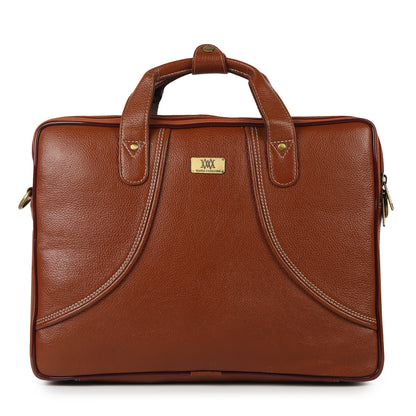 WRIZA Premium Genuine Leather Laptop Bag for Men | 15.6 inch Professional Office Messenger Bag with Adjustable Strap - Tan