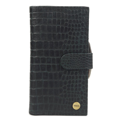 WRIZA Women's Genuine Leather Croco Textured Clutch Wallet | 10 Card Slots, 4 Compartments & Coin Pocket | Emerald Green