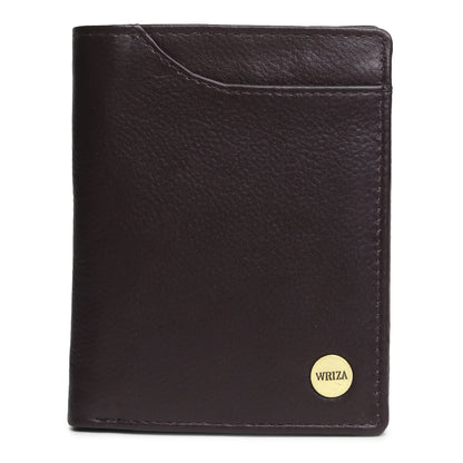 WRIZA Men's Genuine Leather Wallet|Brown RFID Blocking Leather Wallet for Men with Hidden Zip & Coin Pocket | Slim Credit Card Holder Business Wallet