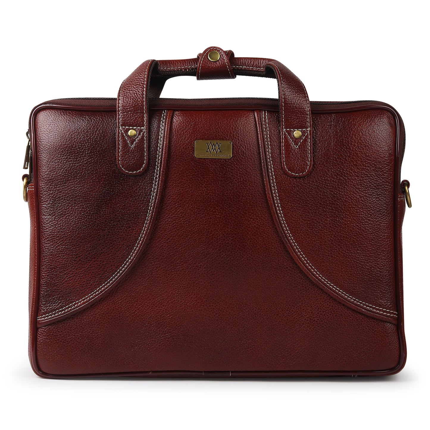 WRIZA Premium Genuine Leather Laptop Bag for Men | 15.6 inch Professional Office Messenger Bag with Adjustable Strap - Brown