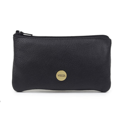 WRIZA Premium Handcrafted Genuine Leather Key Pouch with Zipper & Metallic Ring | Slim Keychain Case for Men & Women