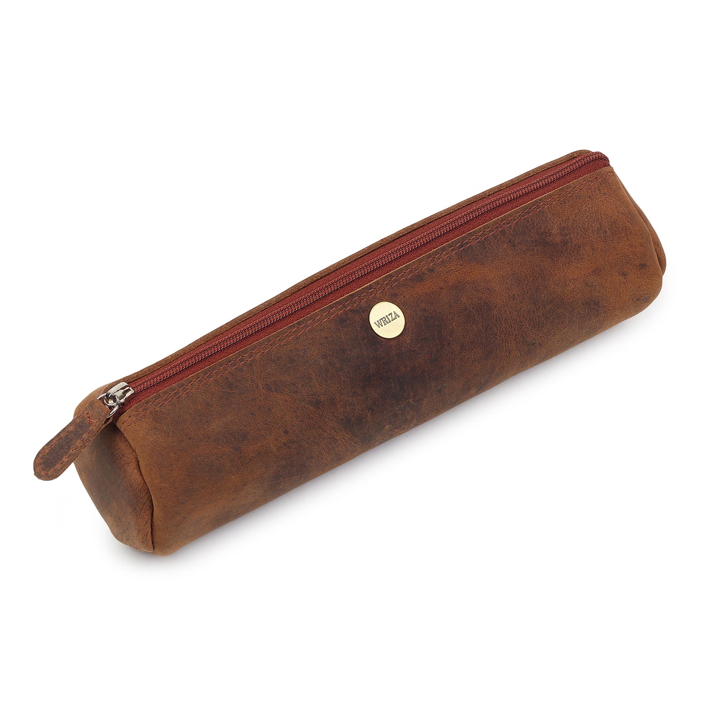 WRIZA Handcrafted Genuine Leather Pen & Pencil Case | Vintage Brown Stationary Pouch & Travel Organizer for Professionals, Students, and Artists | Slim Premium Pen Holder Case