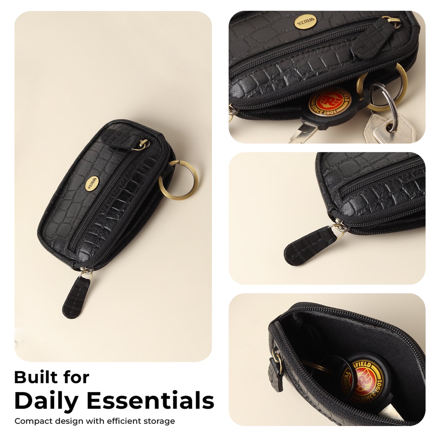WRIZA Genuine Leather Coin Purse for Women | Mini Key Pouch with Zipper & Keychain Holder
