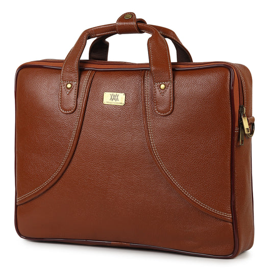 WRIZA Premium Genuine Leather Laptop Bag for Men | 15.6 inch Professional Office Messenger Bag with Adjustable Strap - Tan