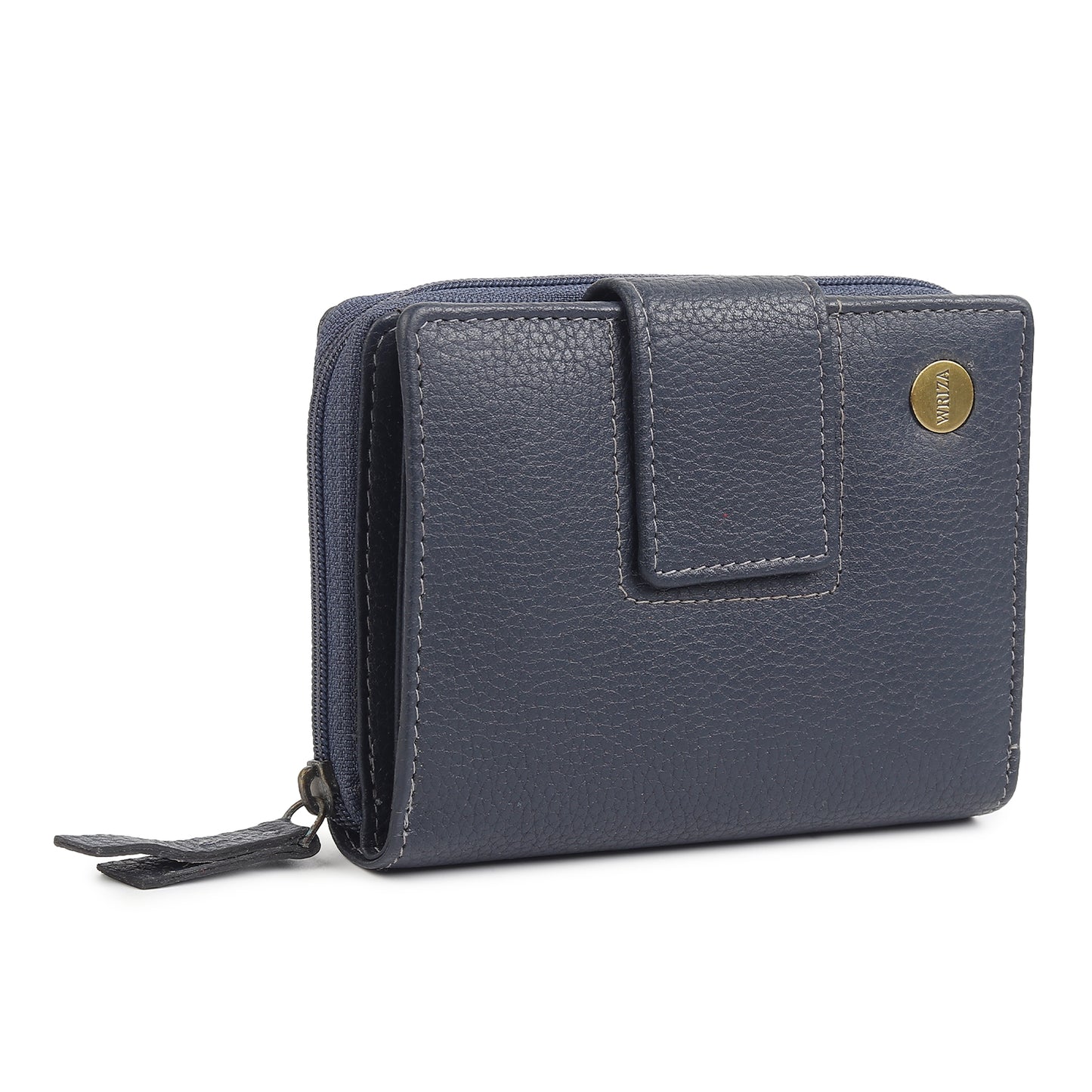 WRIZA Women's Genuine Leather Wallet | Navy Blue RFID Protected Clutch Purse with 9 Card Slots, ID Window & Zipper Coin Pocket for Gifting