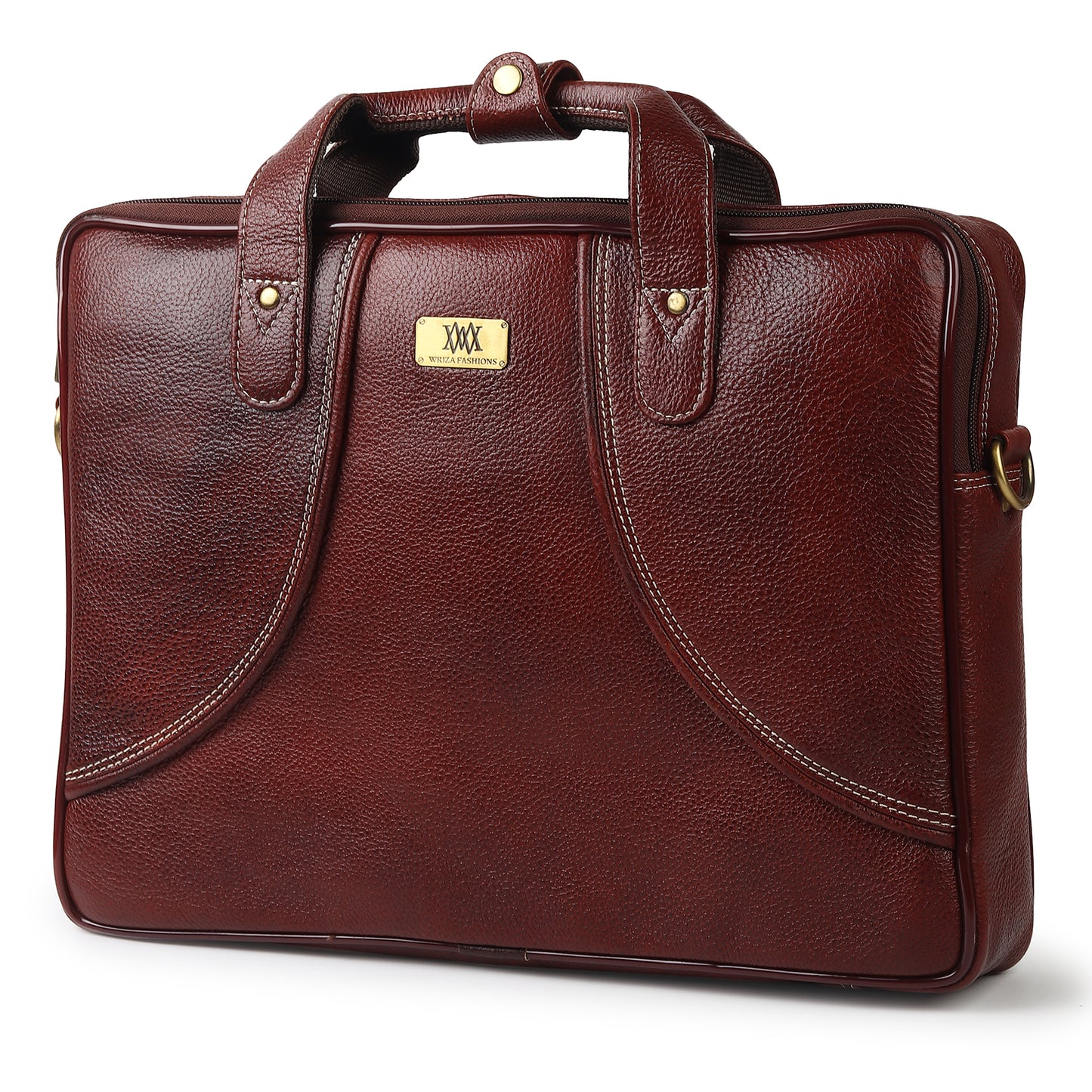 WRIZA Premium Genuine Leather Laptop Bag for Men | 15.6 inch Professional Office Messenger Bag with Adjustable Strap - Brown