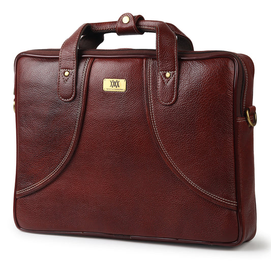 WRIZA Premium Genuine Leather Laptop Bag for Men | 15.6 inch Professional Office Messenger Bag with Adjustable Strap - Brown