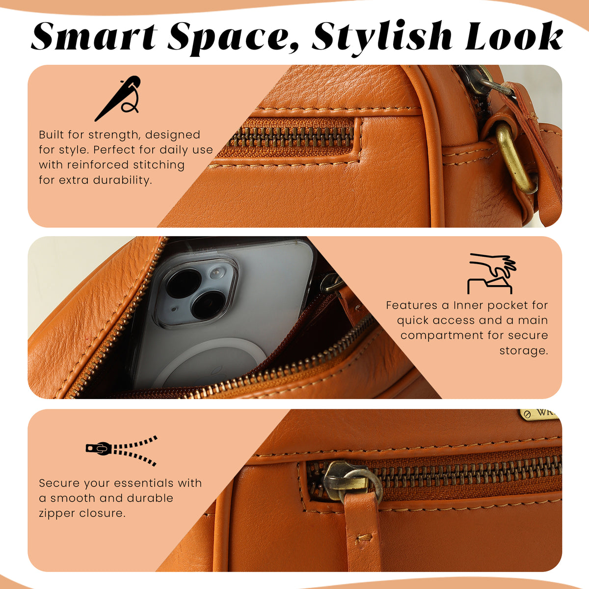 WRIZA Women’s Mustard Genuine Leather Sling Bag | Adjustable Strap Crossbody Purse