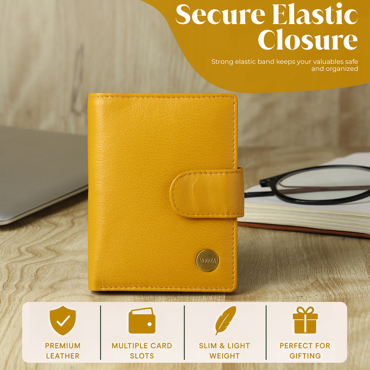 WRIZA Women Mustard Yellow Genuine Leather Two Fold Wallet | Small Purse with Coin Pocket