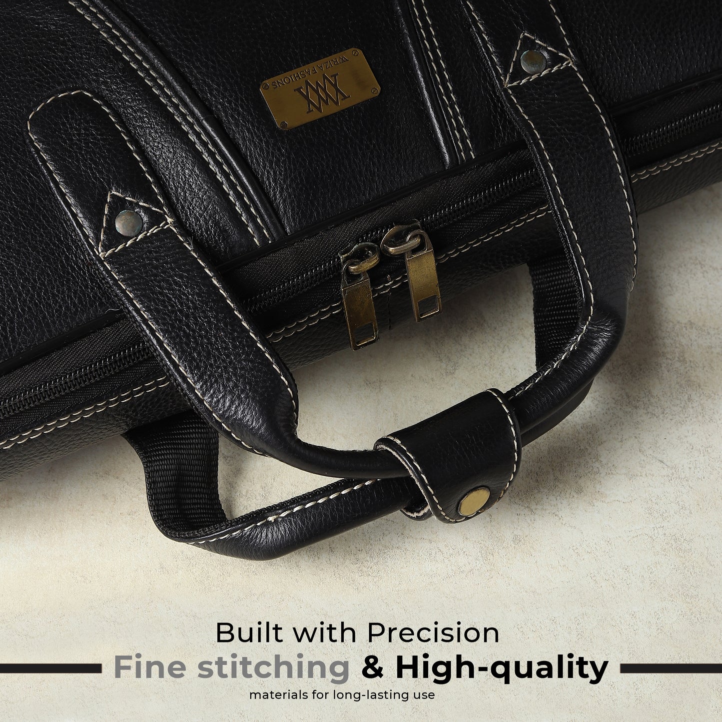 WRIZA Premium Genuine Leather Laptop Bag for Men | 15.6 inch Professional Office Messenger Bag with Adjustable Strap - Black
