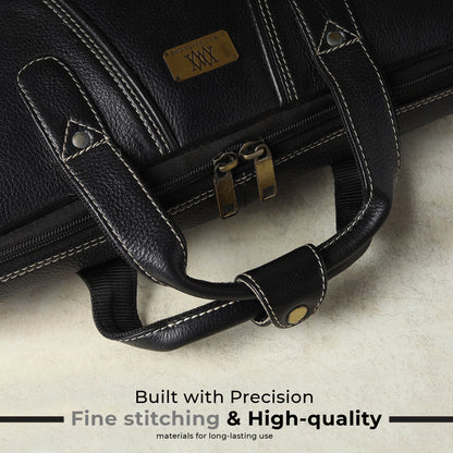 WRIZA Premium Genuine Leather Laptop Bag for Men | 15.6 inch Professional Office Messenger Bag with Adjustable Strap - Black