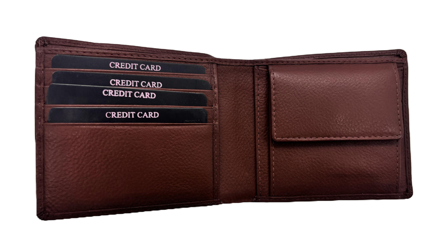 WRIZA Premium Genuine Leather Bi-fold Wallet for Men | Handcrafted Leather Slim Wallet with Coin Pocket, 2 Currency Compartments, and Multiple Credit Card Slots | Elegant Gift Box Included (Rust)