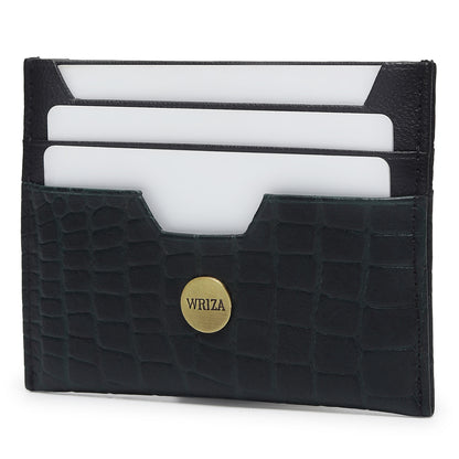 WRIZA Handcrafted Genuine Leather RFID Protected Card Holder with 6 Card Slots