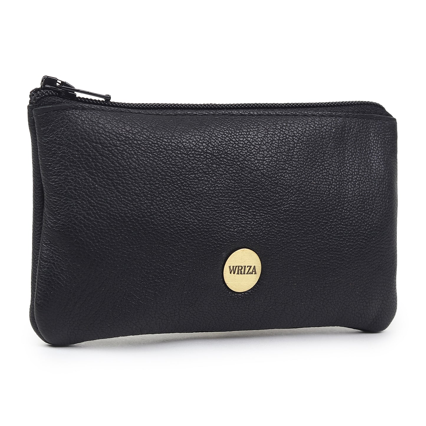 WRIZA Premium Handcrafted Genuine Leather Key Pouch with Zipper & Metallic Ring | Slim Keychain Case for Men & Women