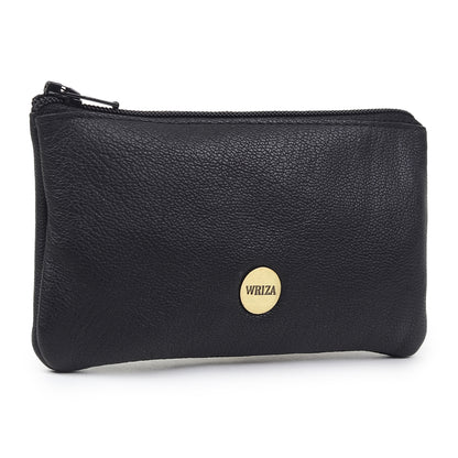 WRIZA Premium Handcrafted Genuine Leather Key Pouch with Zipper & Metallic Ring | Slim Keychain Case for Men & Women