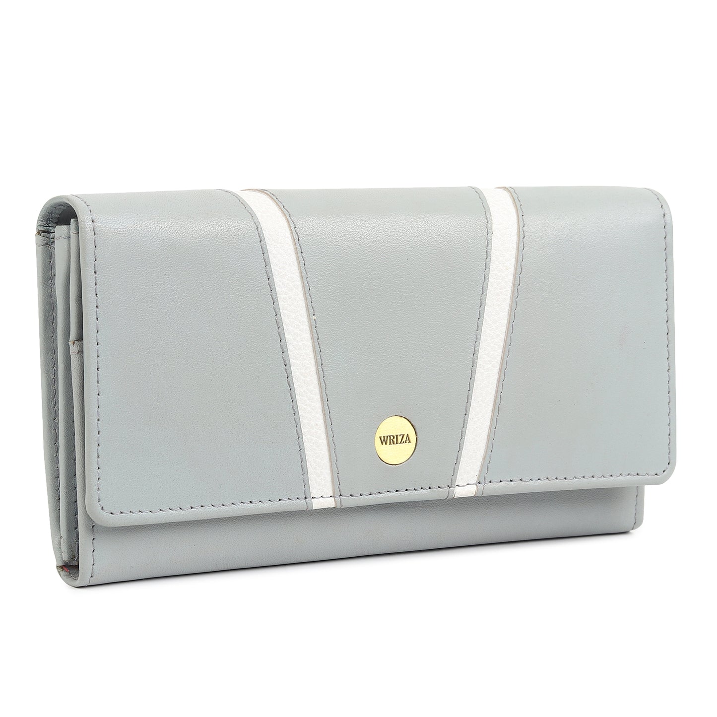 WRIZA Genuine Leather Women’s Wallet with RFID Protection | Stylish Light Grey Clutch Purse with Multiple Card Slots, Coin Pocket & Spacious Compartment for Ladies