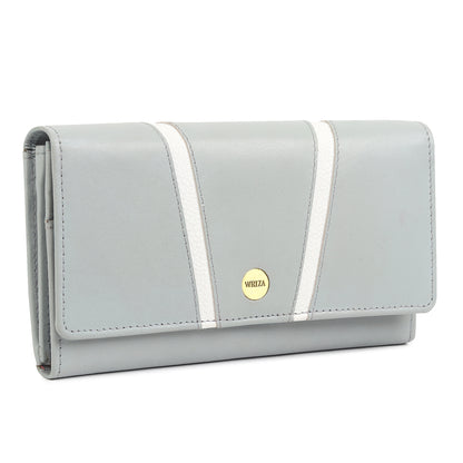 WRIZA Genuine Leather Women’s Wallet with RFID Protection | Stylish Light Grey Clutch Purse with Multiple Card Slots, Coin Pocket & Spacious Compartment for Ladies
