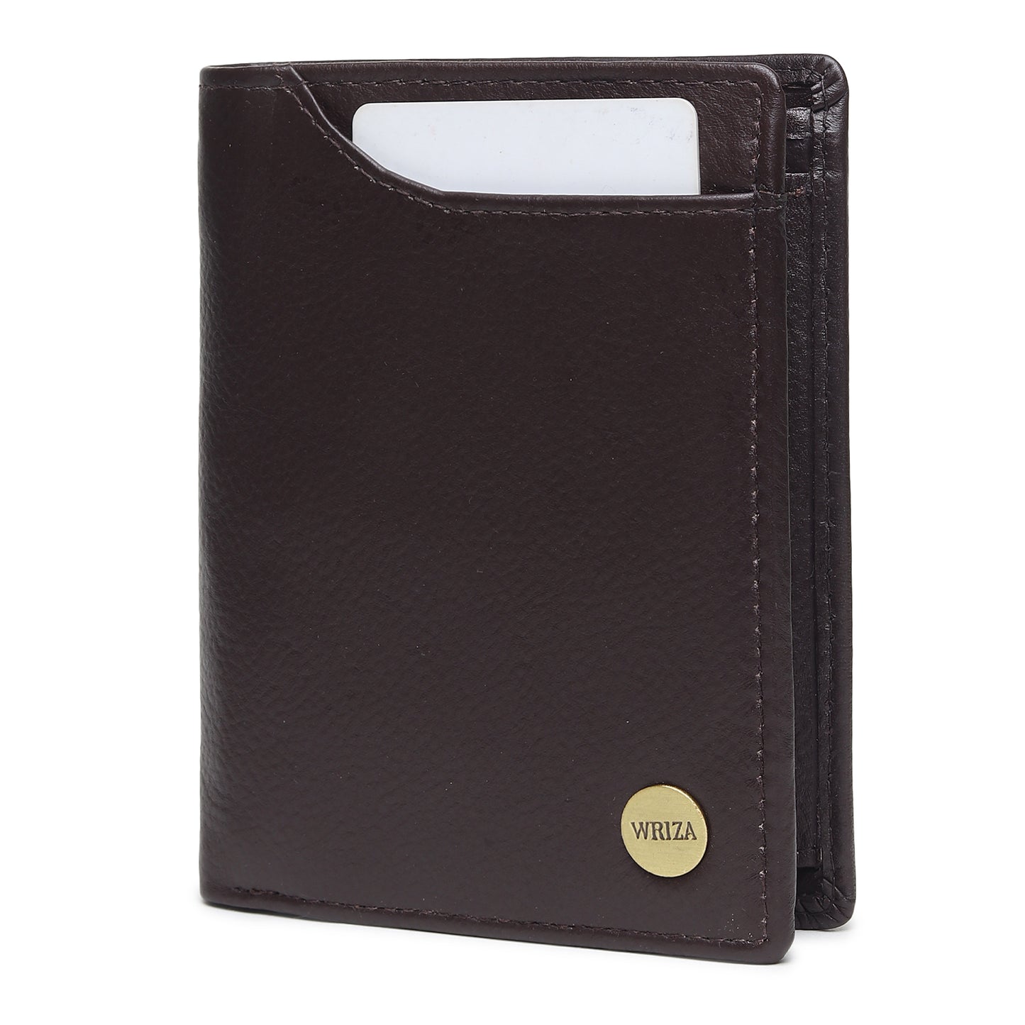 WRIZA Men's Genuine Leather Wallet|Brown RFID Blocking Leather Wallet for Men with Hidden Zip & Coin Pocket | Slim Credit Card Holder Business Wallet