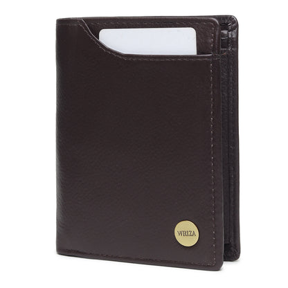 WRIZA Men's Genuine Leather Wallet|Brown RFID Blocking Leather Wallet for Men with Hidden Zip & Coin Pocket | Slim Credit Card Holder Business Wallet