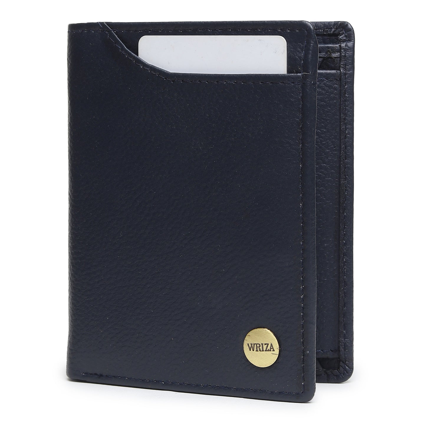 WRIZA Men's Genuine Leather Wallet|Navy Blue RFID Blocking Leather Wallet for Men with Hidden Zip & Coin Pocket | Slim Credit Card Holder Business Wallet