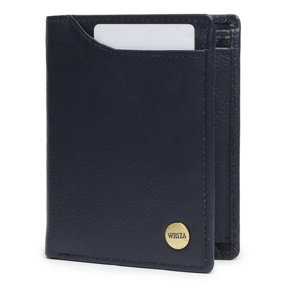 WRIZA Men's Genuine Leather Wallet|Navy Blue RFID Blocking Leather Wallet for Men with Hidden Zip & Coin Pocket | Slim Credit Card Holder Business Wallet