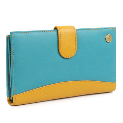 WRIZA Women's Genuine Leather RFID Blocking Wallet with 16 Card Slots & Zipper Pocket