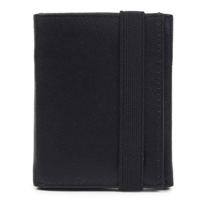 WRIZA Men's Genuine Leather Slim Tri-fold Wallet with RFID Protection, 6 Card Slots, and Zipper Coin Pocket | Minimalist Pebbled Leather Purse for Men (Black)