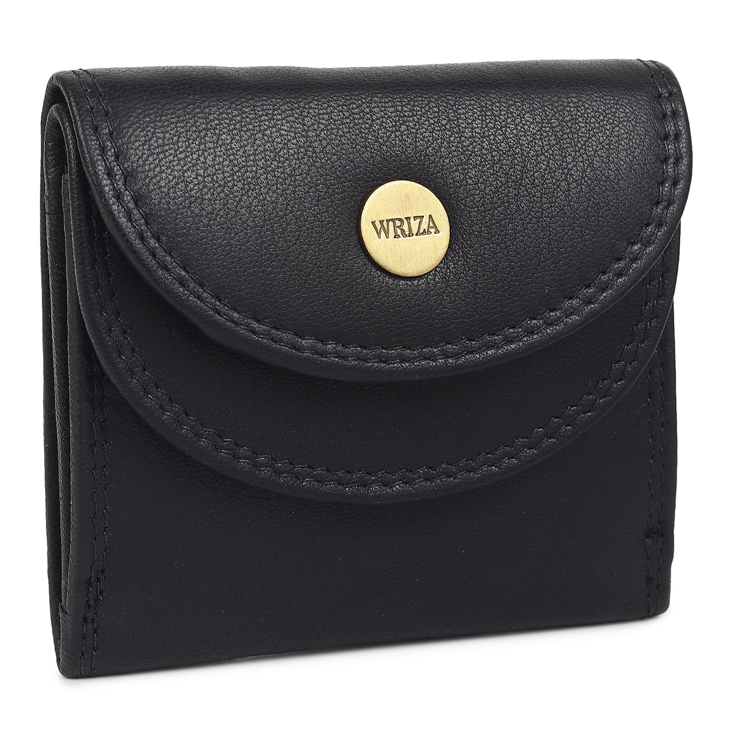 WRIZA Genuine Leather Wallet for Women | Textured Black Small Purse with Multiple Card Slots and Coin Pocket | Compact Handheld Organizer for Ladies