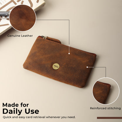 WRIZA Premium Handcrafted Genuine Leather Key Pouch with Zipper & Metallic Ring | Slim Keychain Case for Men & Women