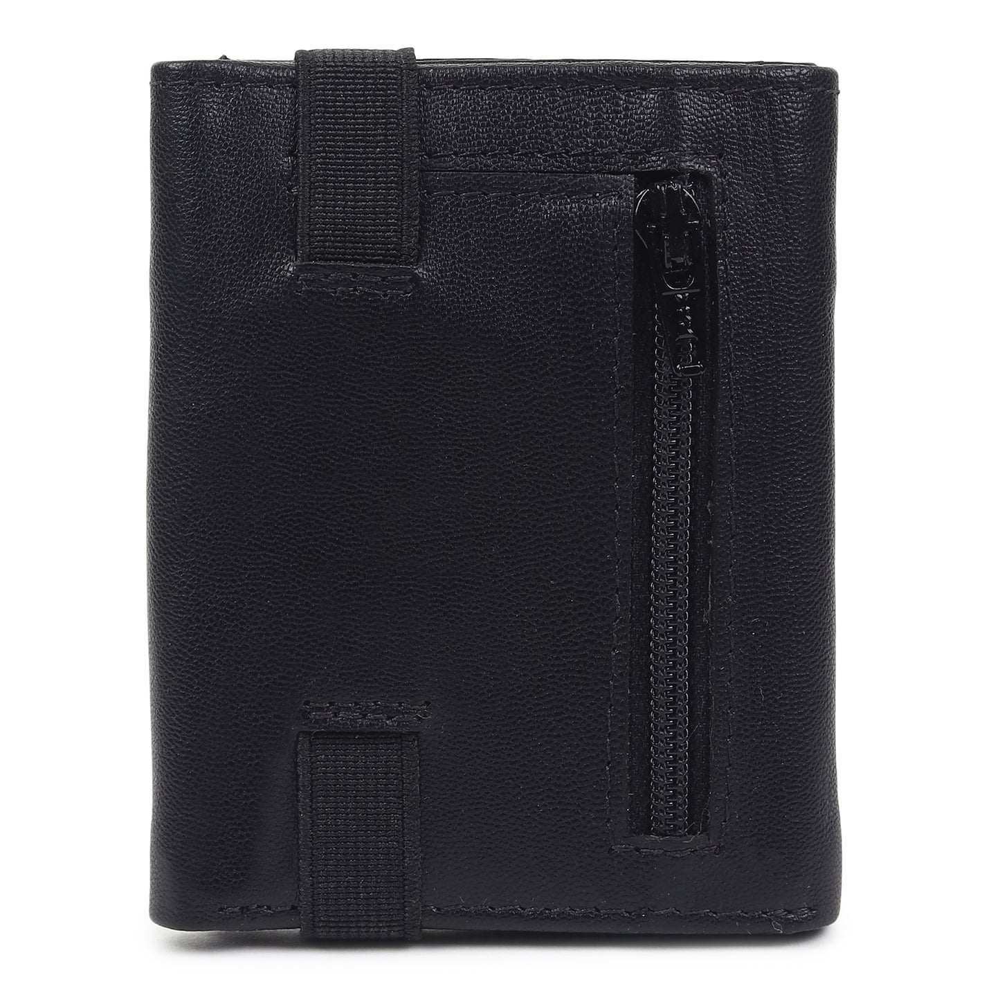 WRIZA Men's Genuine Leather Slim Tri-fold Wallet with RFID Protection, 6 Card Slots, and Zipper Coin Pocket | Minimalist Pebbled Leather Purse for Men (Black)